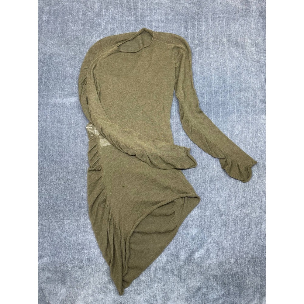Issey Miyake Olive Green Ruched Sheer Wool Long Sleeve Top IM48-KT282 Size 2